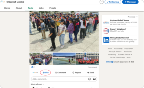 LinkedIn post like sample
